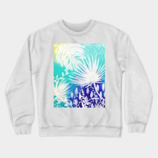 White tropical leaves on blue Crewneck Sweatshirt